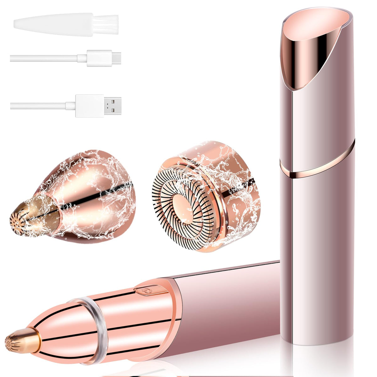 BALYSTOK Depiladora Facial Mujer Flawless con Luz LED, Sin Dolor, Portátil y Recargable, Removedor de Vello Facial para Labios, Cejas, Nariz, Barbilla, Bikini y Axilas, con 2 Cabezales de Repuesto y 1 Cepillo de Limpieza
