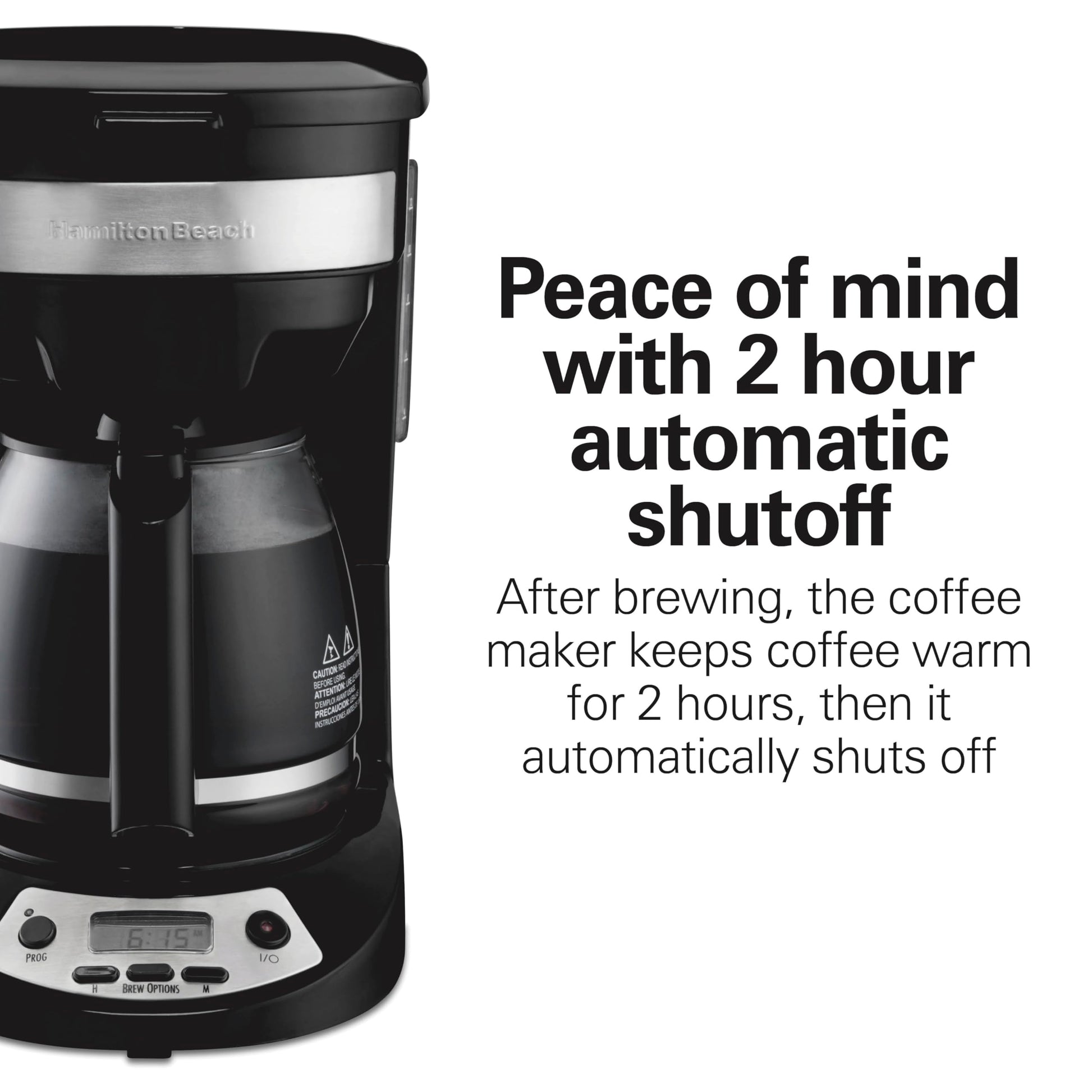 Hamilton Beach Cafetera para 12 Tazas, Programable, 3 Opciones de Preparación, Jarra de Vidrio, Negra (46299)