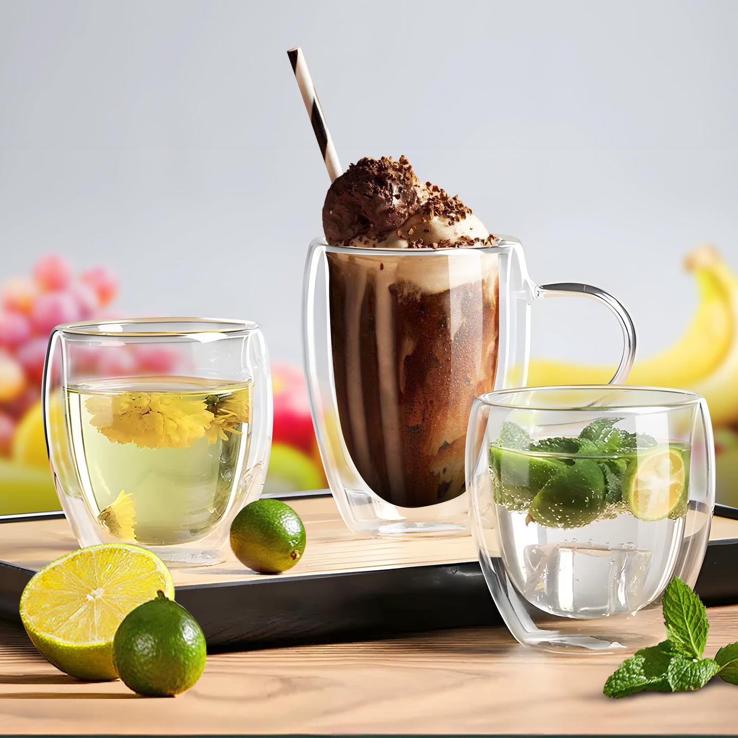 Juego de Tazas de Café YMMIND Vidrio Transparente de Doble Pared y Borosilicato Aislado para Bebidas Calientes o Frías