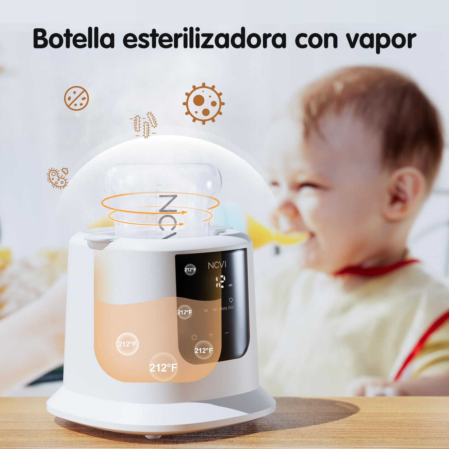NCVI Calentador de biberones, Calentador rápido de leche para bebés, Calentamiento y deshielo de alimentos, esterilización a vapor, Multifuncional, con temporizador, apagado automático, sin BPA