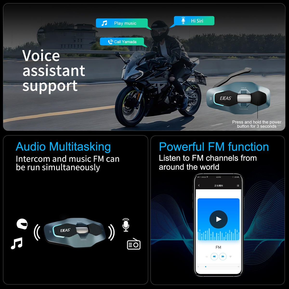 Auriculares SolaMr X10 Negros con Bluetooth 5.1 y Cancelación para Casco de Motocicleta y Esquí