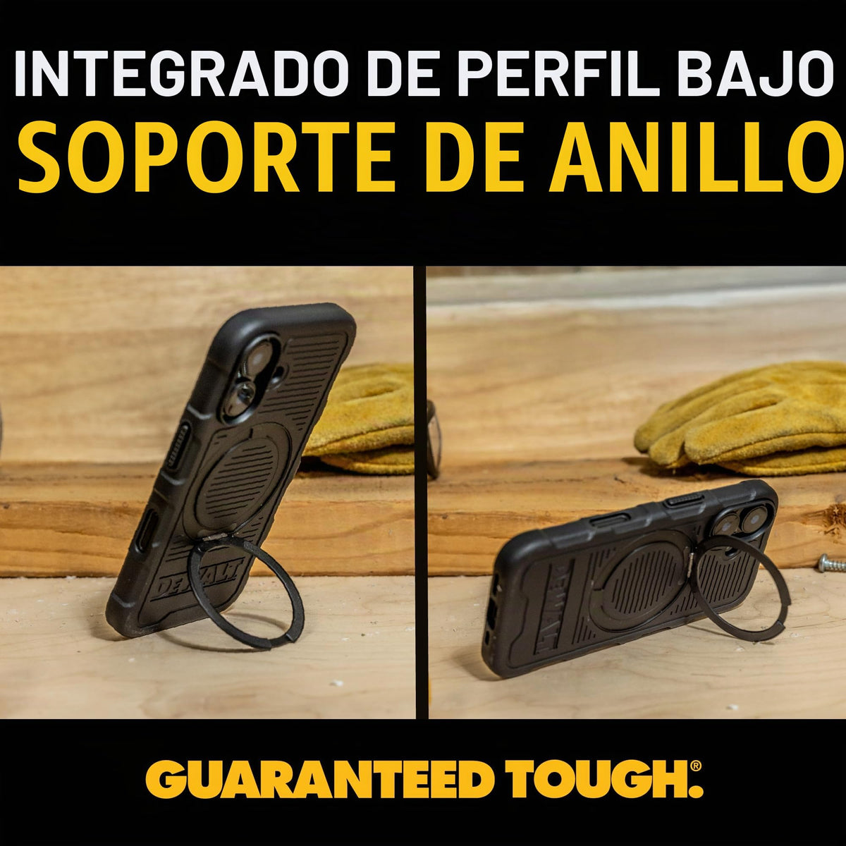 Anillo Magnético Giratorio DEWALT Negro Resistente contra Caídas para iPhone 16 Series