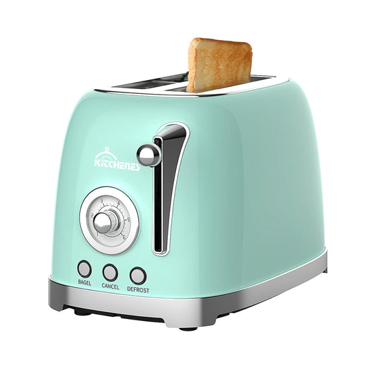 KITCHENES | Tostadora Eléctrica Retro 2 Rebanadas 825W | Tostador de Pan con 6 Niveles de Temperatura - Apagado Automático y Bandeja para Migas | Diseño Vintage en Acero Inoxidable Color Verde Aqua