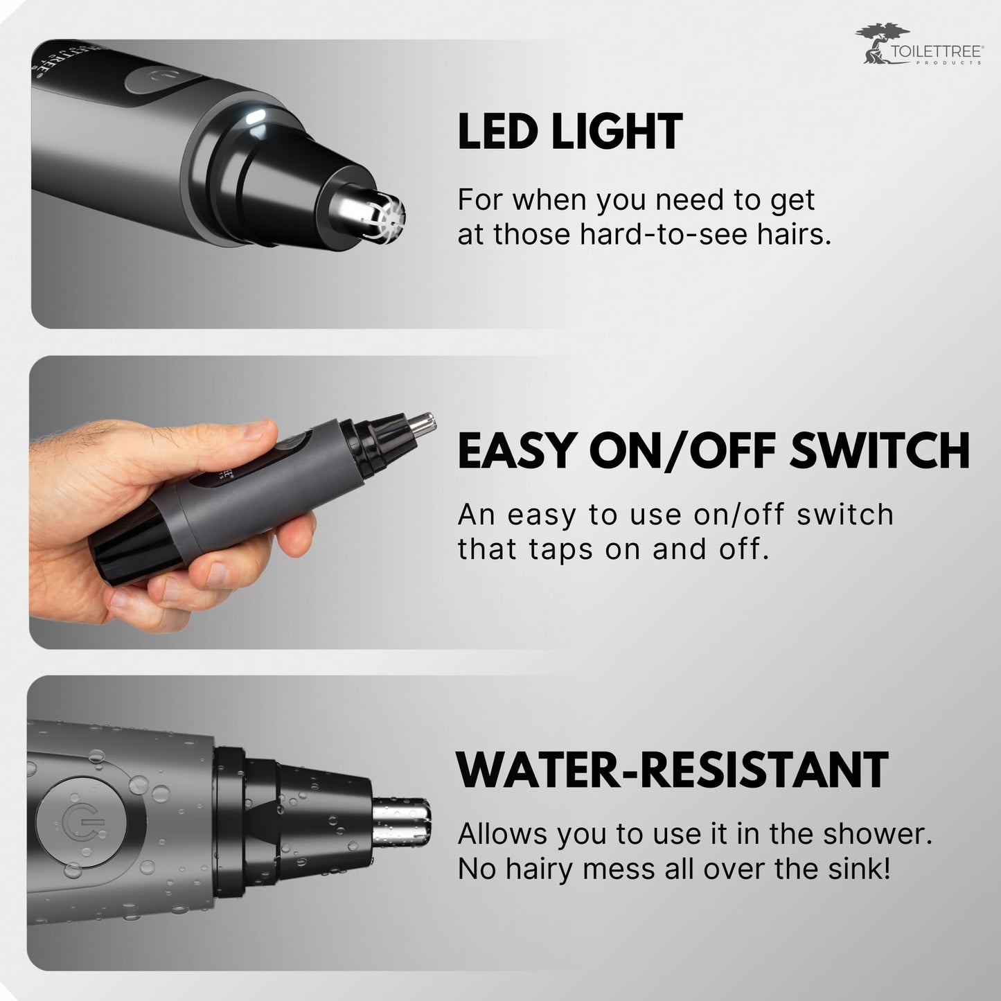 ToiletTree Products - Cortapelos para nariz y oído resistente al agua con luz LED