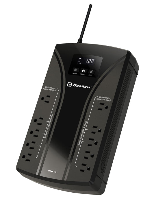 Koblenz UPS No-Break Interactivo Regulador y Supresor de Picos, 900VA / 450W, 75 Min Batería de Respaldo Ideal para Apagones Hogar y Oficina, 10 Salidas, LCD, USB Tipo B, 3 Años de Garantía (9022 USB)