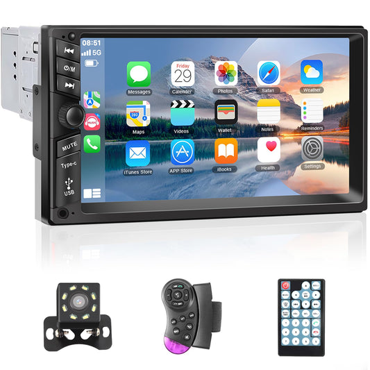 HIMICAR Autoestéreo para Carro de 7 Pulgadas con Pantalla Doble DIN, Solo DIN& Doble Design Estéreo Multifuncional para Automóvil, MP5, FM, AUX, TF, Cámara Trasera, GPS, Bluetooth