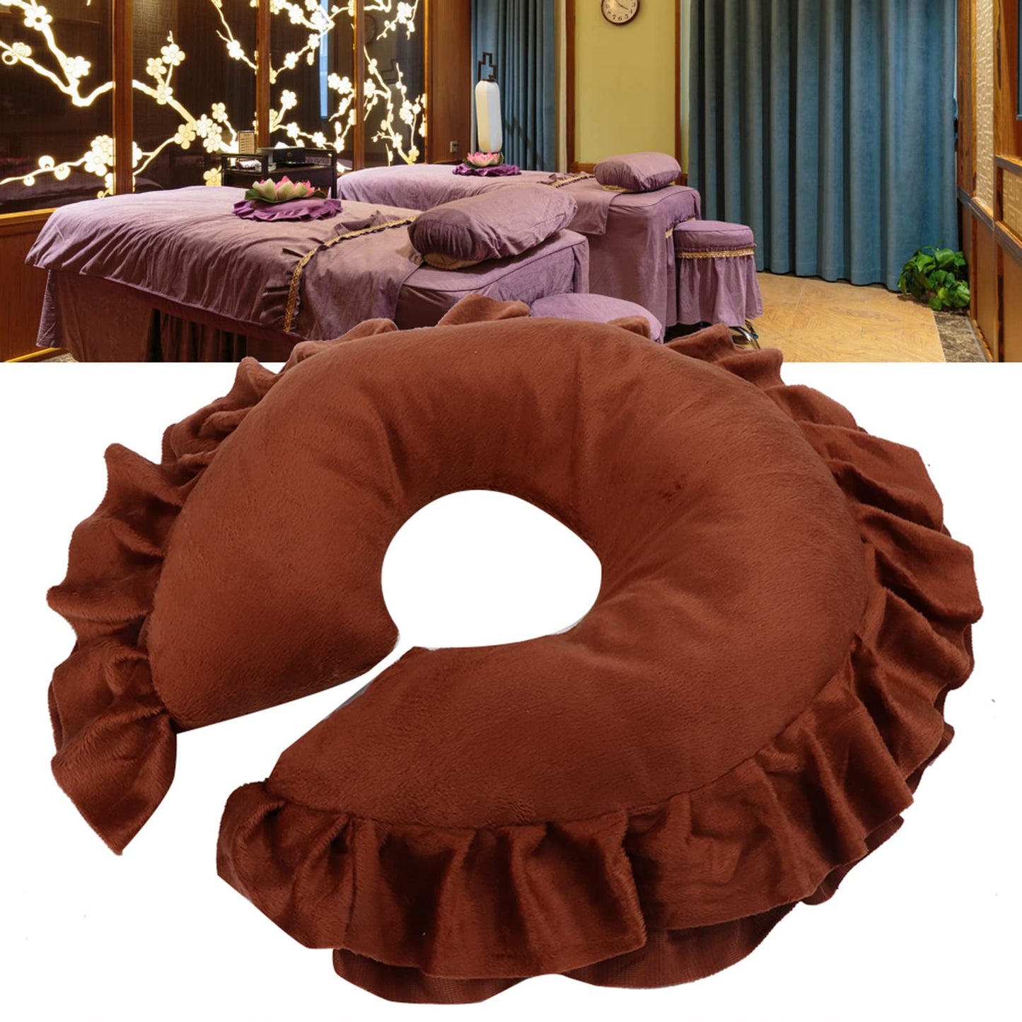 Almohada Facial en Forma de U Desmontable Marrón para Salón de Spa y Cama de Masaje
