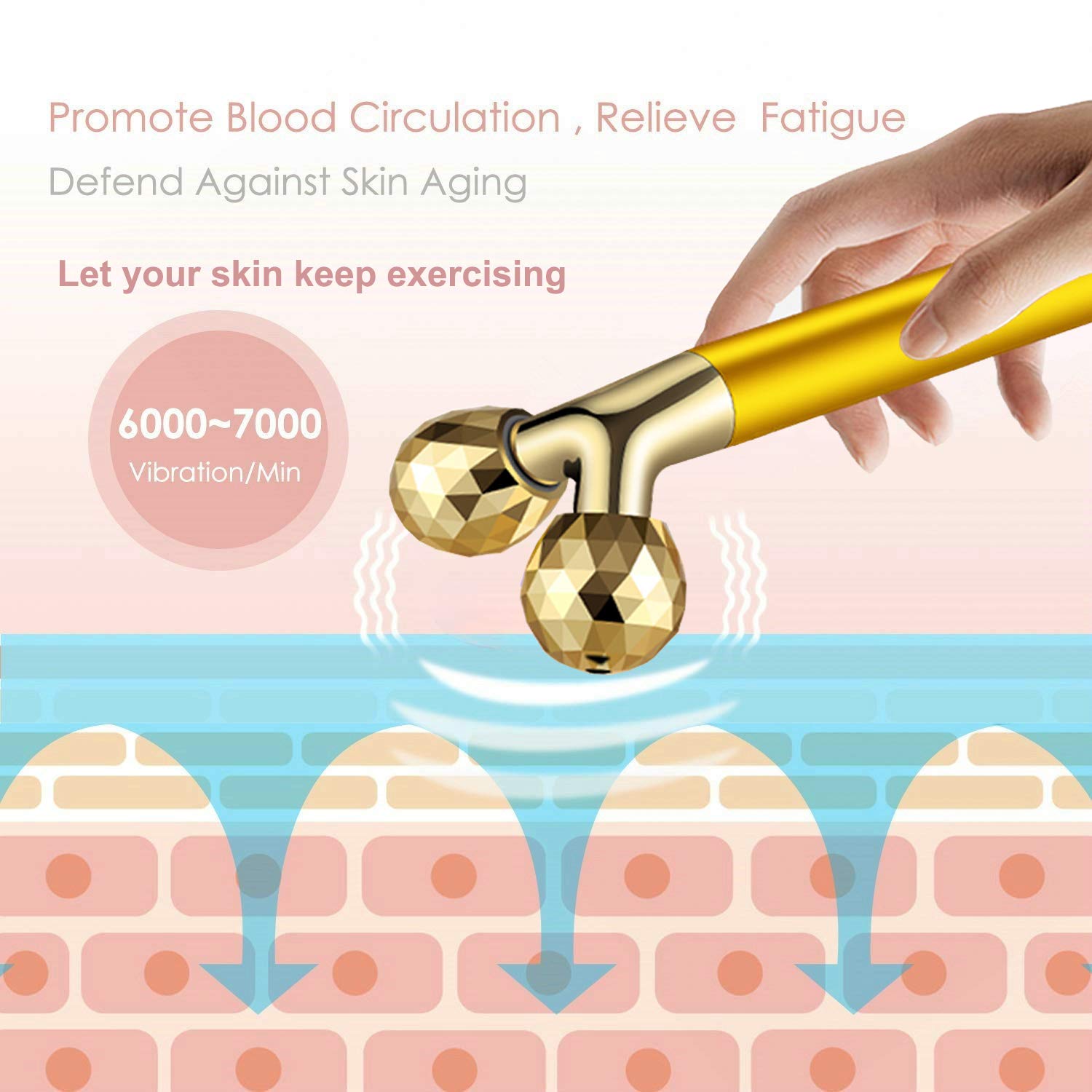 Masajeador de rostro dorado de 24 K, rodillo eléctrico 3D Sonic Energy Beauty Bar y kit masajeador facial en forma de "T". Antiedad/arrugas, levantamiento instantáneo de la cara, estiramiento de la piel (rodillo 3D)