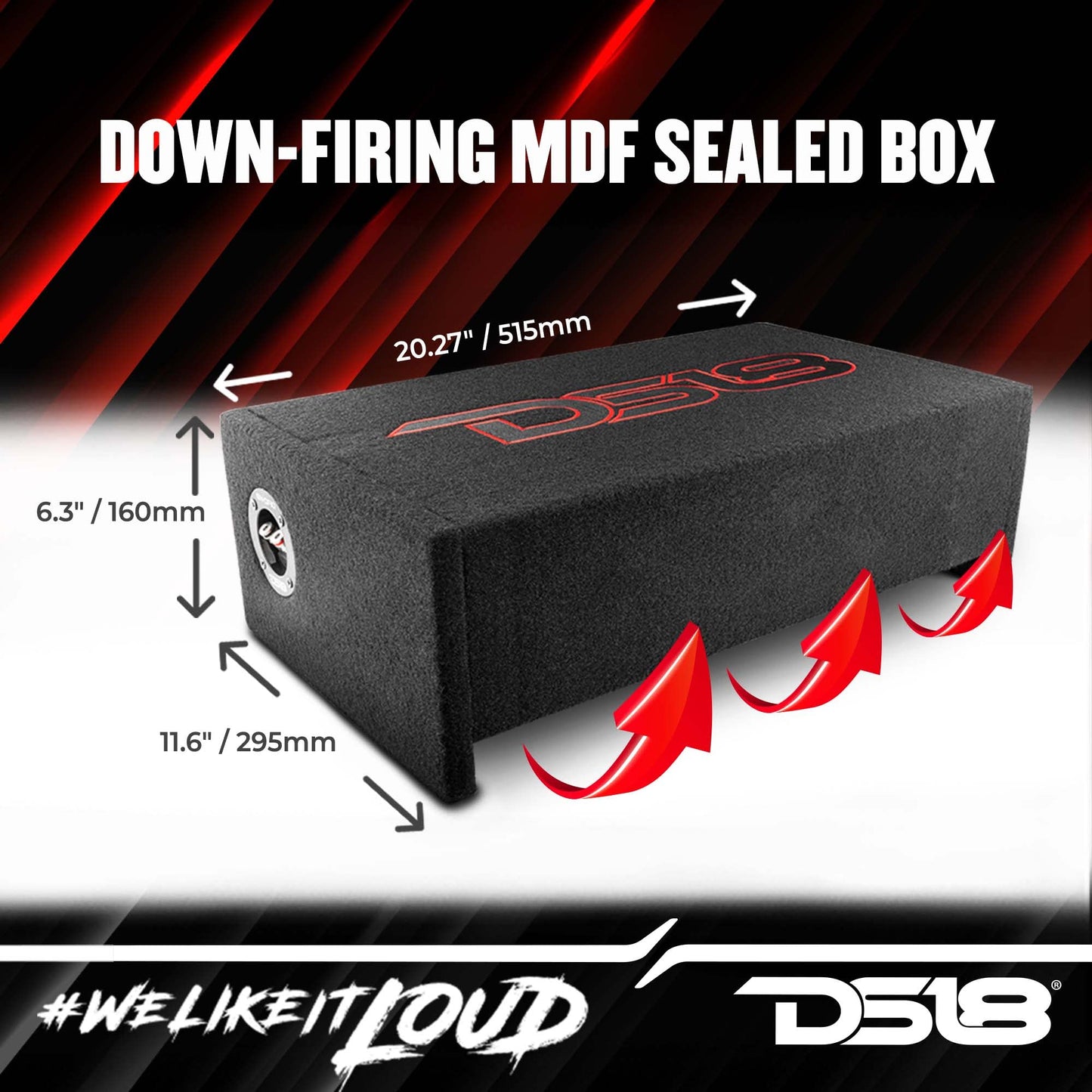 DS18 EN-DF10 - Carcasa de subwoofer de 10 Pulgadas, diseño Compacto y Sellado para Coche, Camiones, 600 W, Color Negro