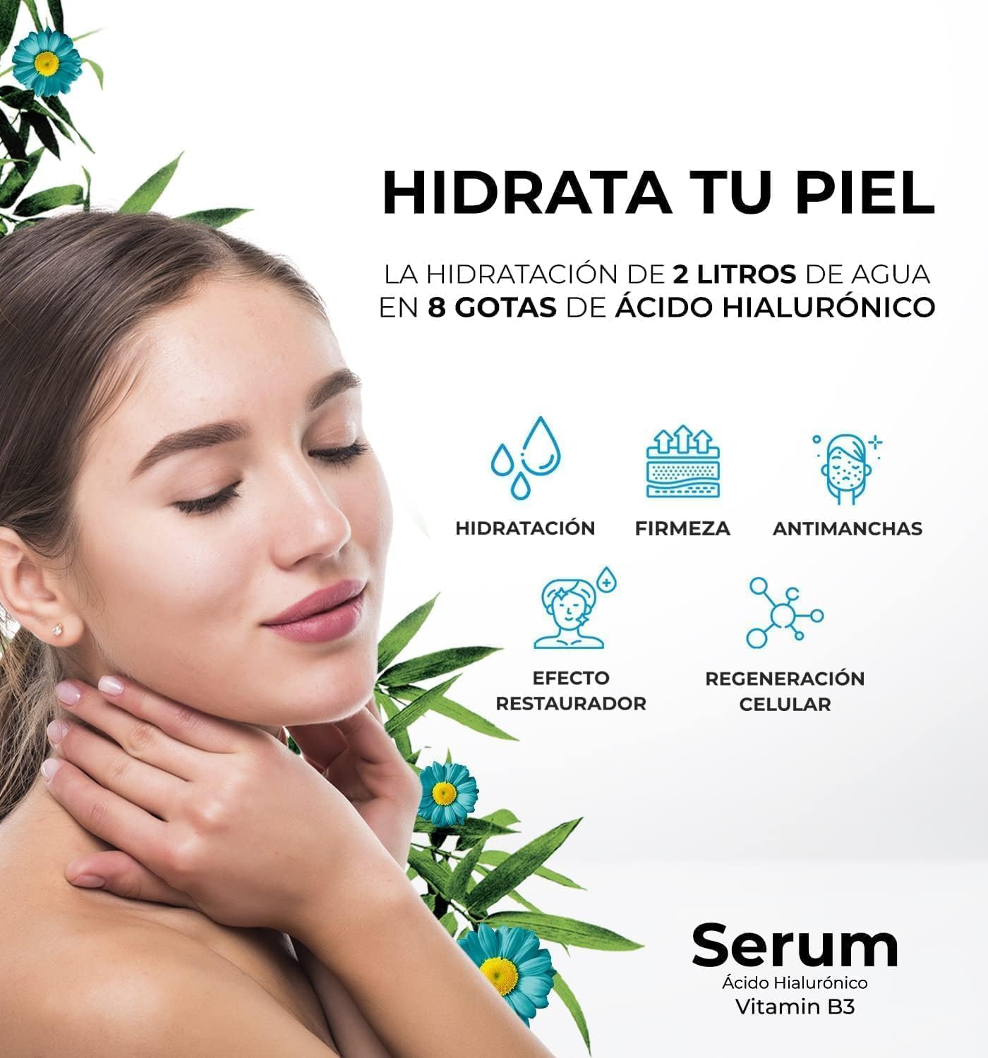 CLEOSKIN SERUM ACIDO HIALURONICO CON NIACINAMIDA Vitamina B3 Anti-arrugas, Hidratante facial, Lifting, Contorno de ojos,Suero Facial, Belleza, Skin care, Cuidado de la piel
