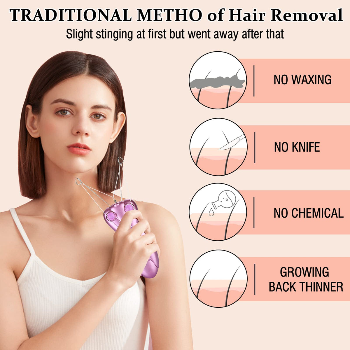 ECVISION Electric Shaver Ladies Epilator Facial Hair Epilator Facial Hair Remover Pull Faces Delicate Beauty Epilator Pull Face Device Depilation (Pink)