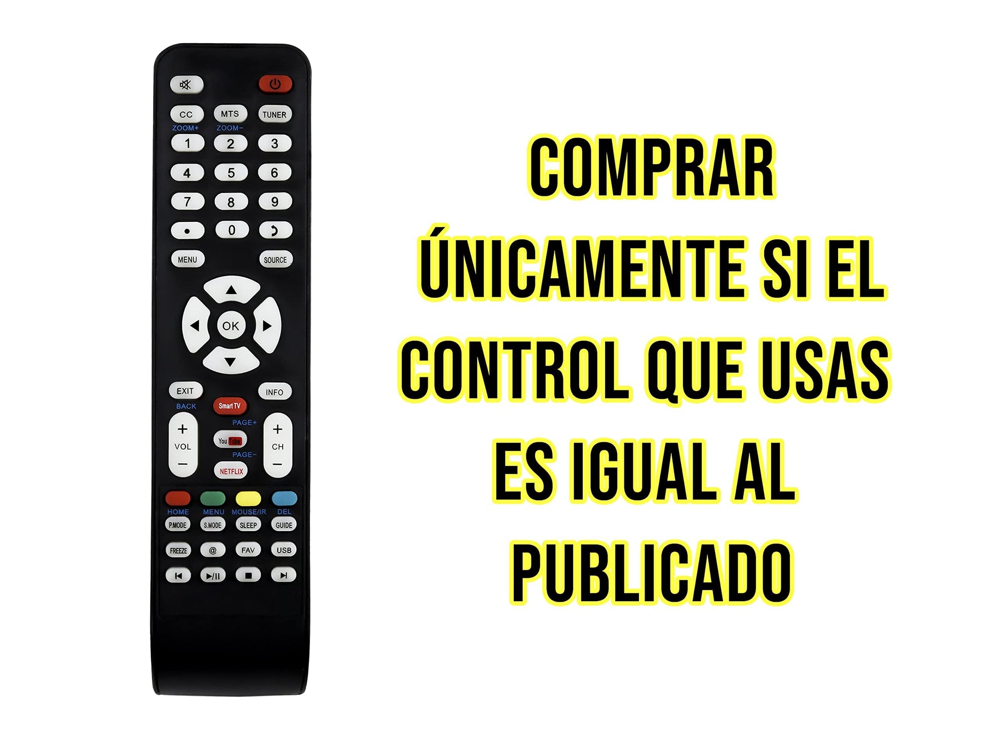 Control Remoto Atvio Pantalla Smart-TV Netflix Youtube, modelo:Atv32sm Atv43sm, control directo, no es necesario programar, comprar únicamente si tu modelo es igual al que se muestra en la imagen Letras Azules 4K