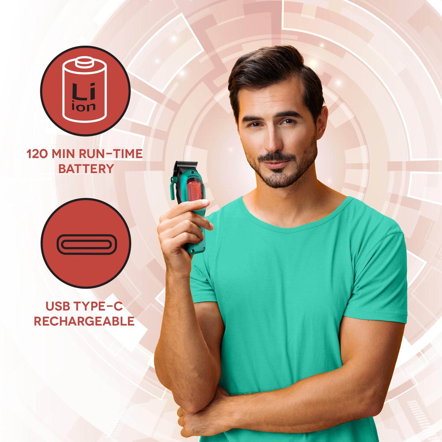 GAMMA+ Herramientas de cabello profesionales modulares inalámbricas con motor de súper torque, 3 tapas modulares en negro, rojo, oro (cortapelos)