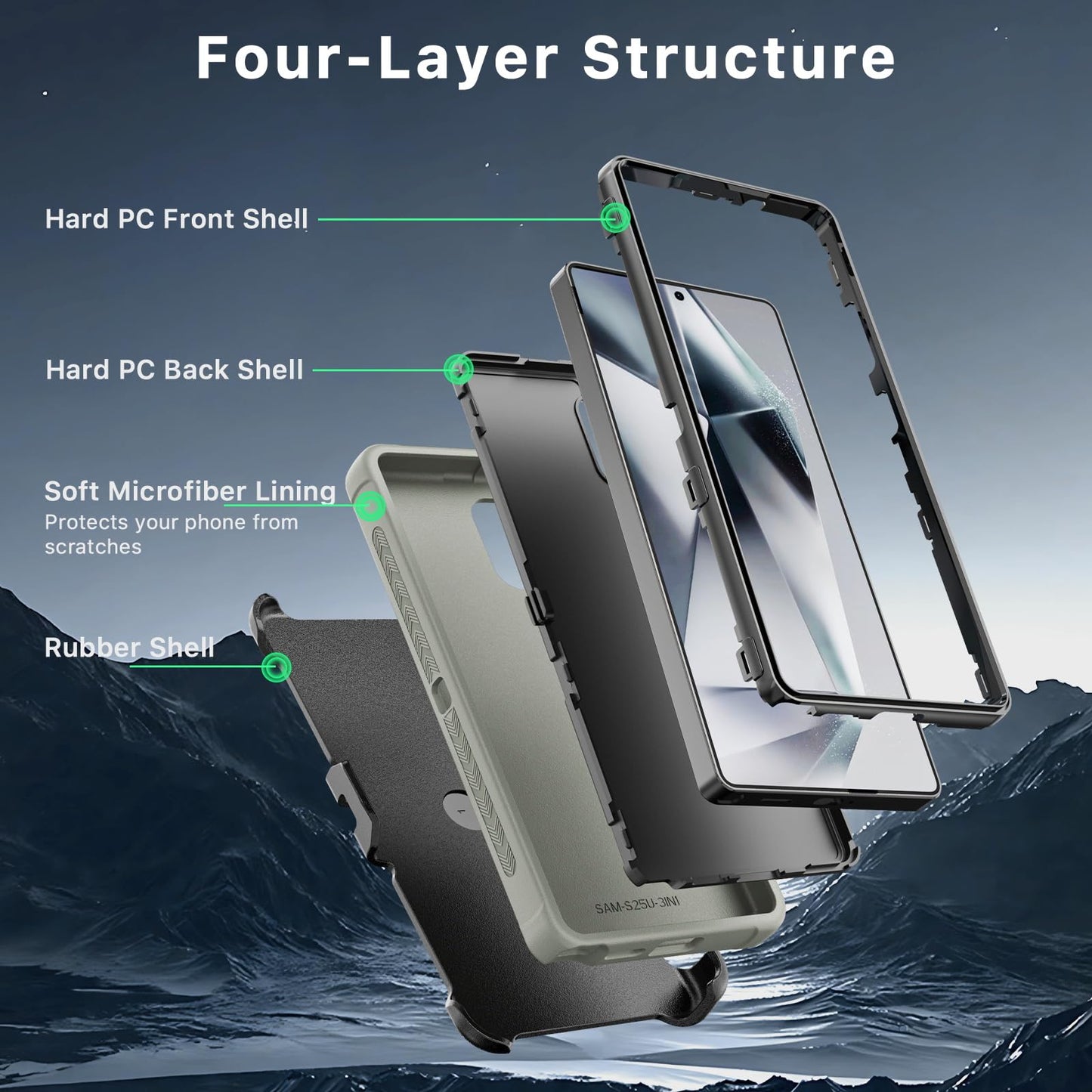 M MYBAT PRO Maverick Series - Funda para Samsung Galaxy S25 Ultra con funda para clip para cinturón, 6.9 pulgadas, resistente grado militar con soporte giratorio de 360° (sin protector de