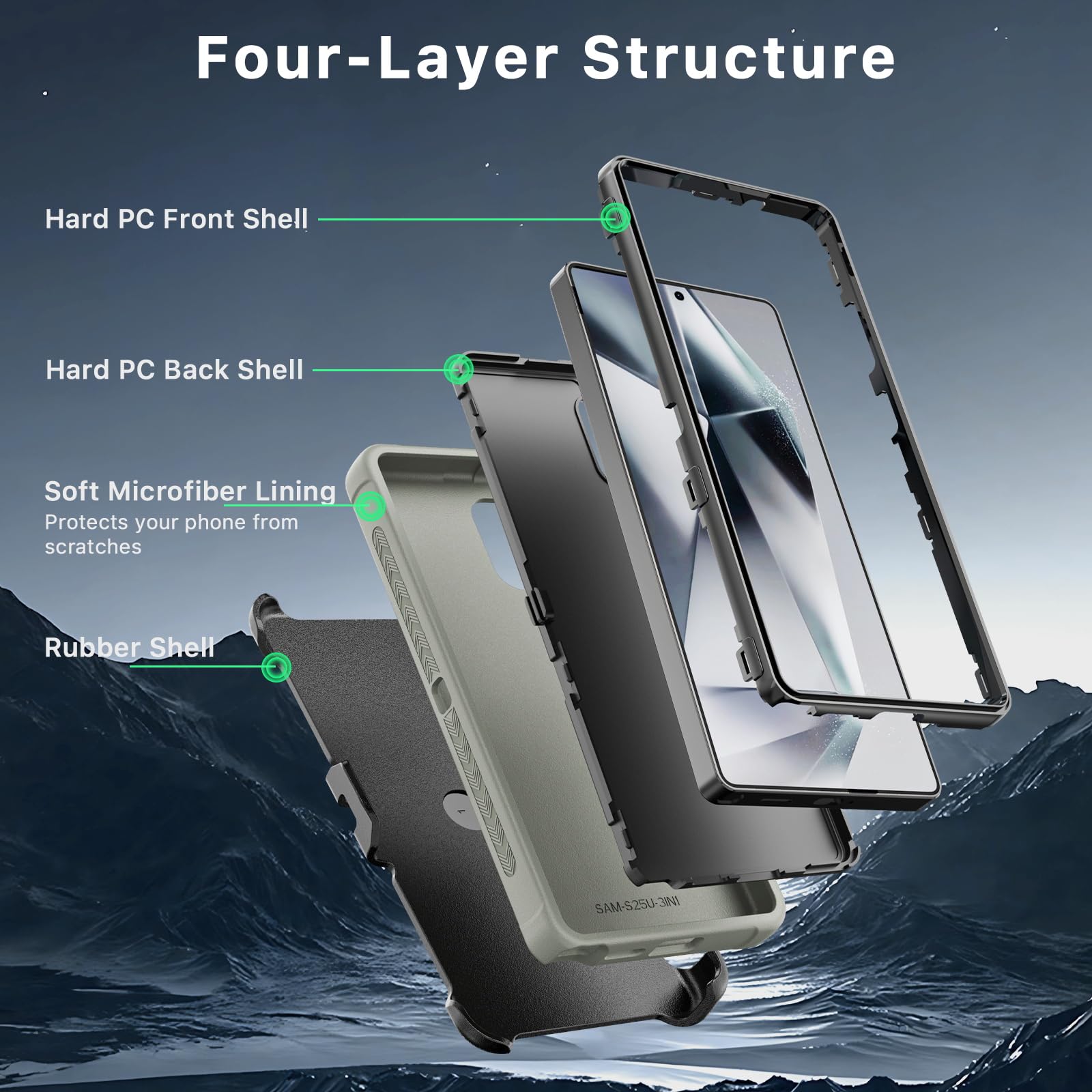 M MYBAT PRO Maverick Series - Funda para Samsung Galaxy S25 Ultra con funda para clip para cinturón, 6.9 pulgadas, resistente grado militar con soporte giratorio de 360° (sin protector de