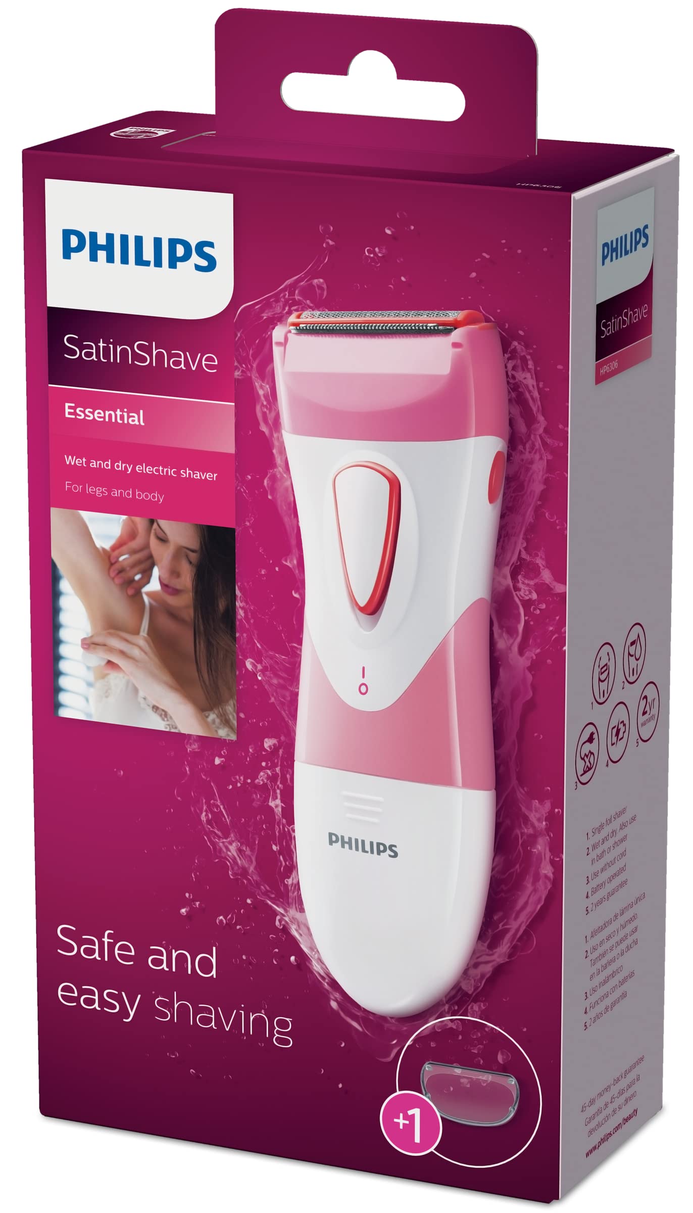 Philips SatinShave Essential Women’s Electric Shaver for Legs, Cordless (HP6306)