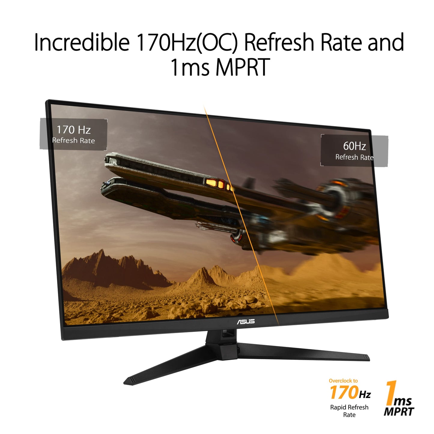 ASUS TUF Gaming Monitor HDR de 31.5" 1440P (VG32AQA1A) - QHD (2560 x 1440), 170Hz, 1ms, Extreme Low Motion Blur, FreeSync Premium, DisplayPort, HDMI, HDR-10, Shadow Boost, VESA Montaje en pared, negro