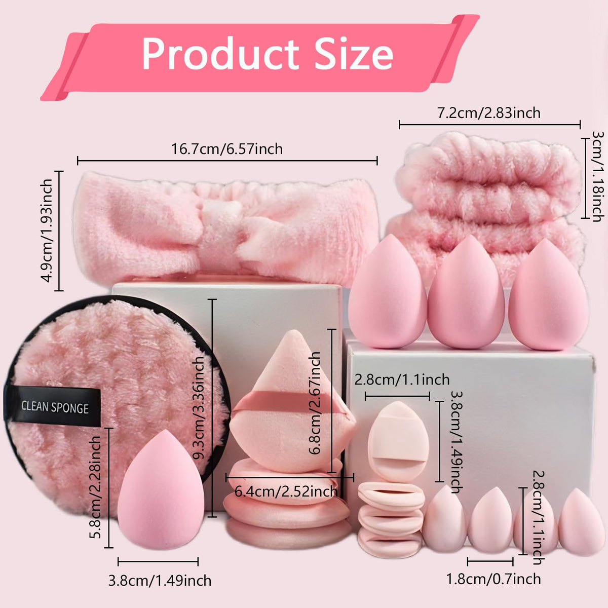 suniya Set de diadema y pulsera para spa, limpiador facial, esponjas de maquillaje, esponjas triangulares suaves para maquillaje, borlas para polvos, regalos para mujeres y adolescentes, artículos de