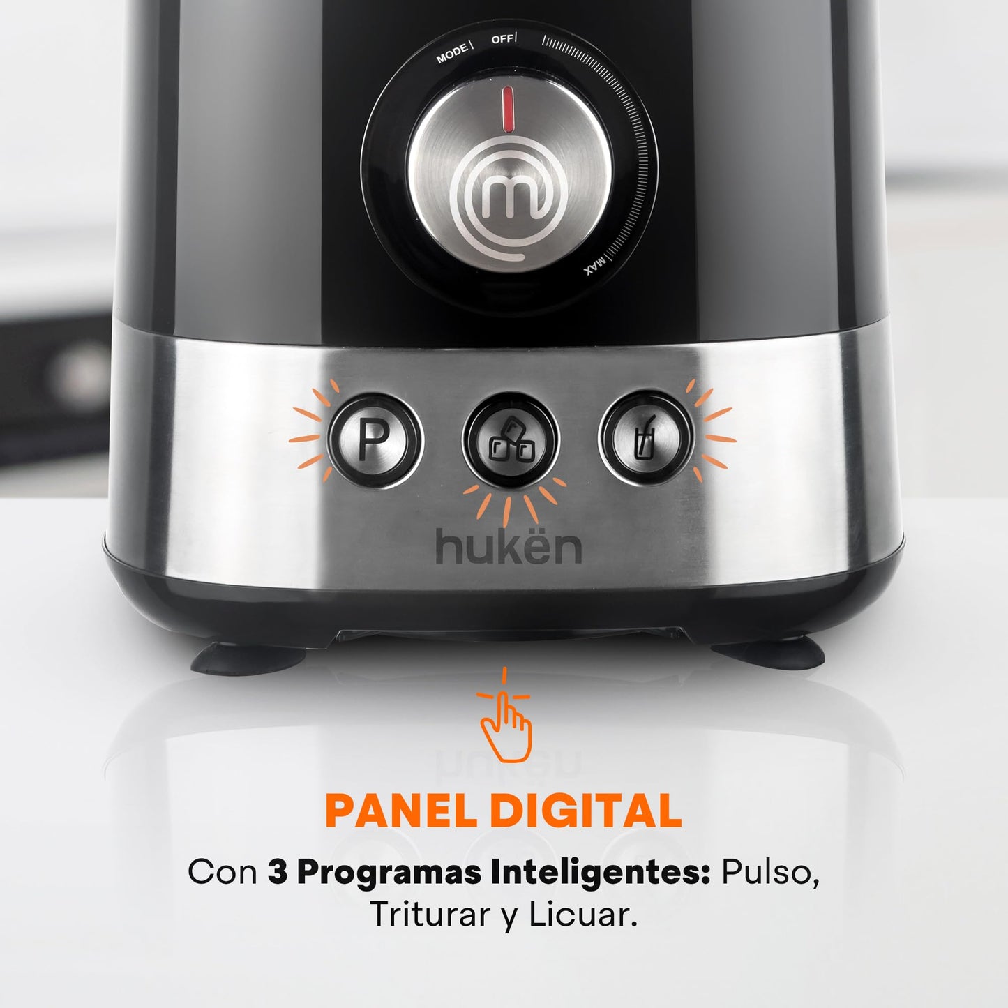 Hukën x MasterChef | Sistema de Cocina Chef Deluxe | 650W de Potencia | Más de 10 Accesorios para Licuar, Triturar, Rebanar y Más | Panel Digital | Acabados de Acero Inoxidable