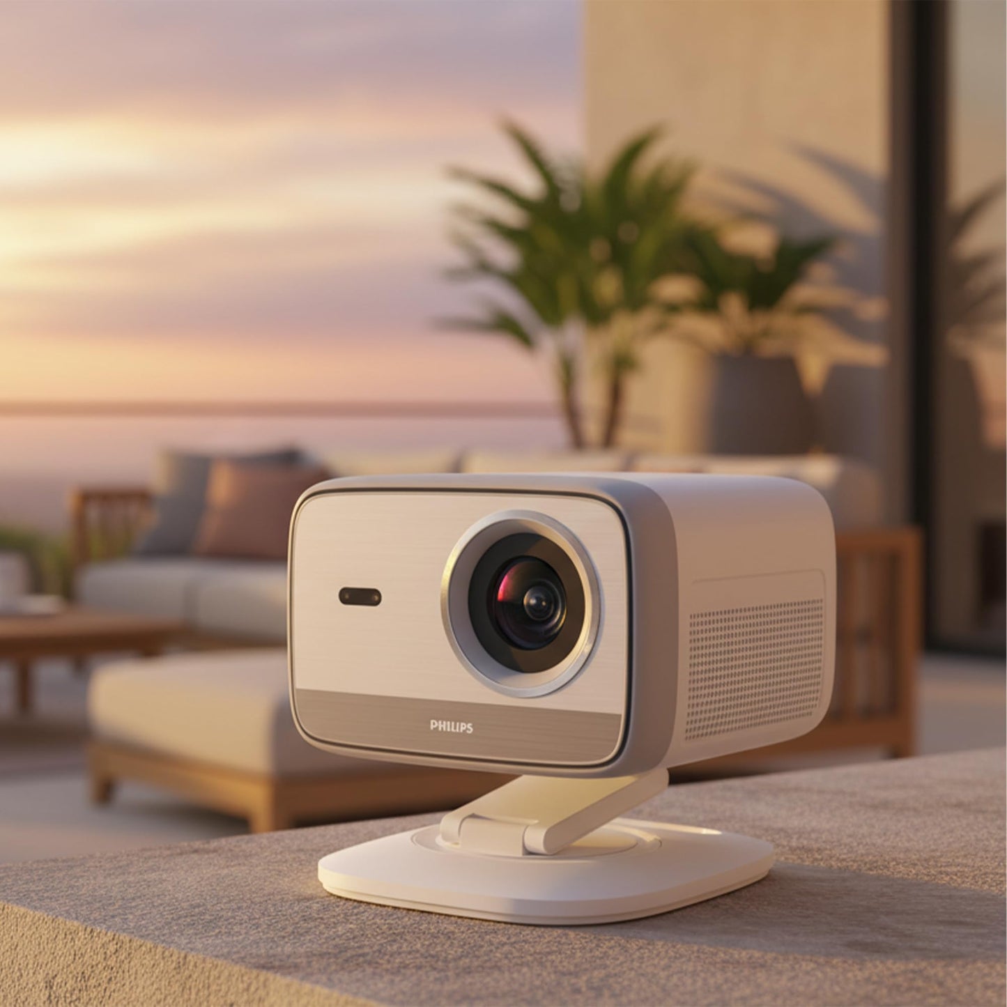 Philips Neopix 444, Proyector 4K, Resolución Nativa 1080p, 500 lúmenes ANSI, sonido estéreo de 10 vatios, enfoque automático, autokeystone, cable HDMI a USB-C incluido, blanco.