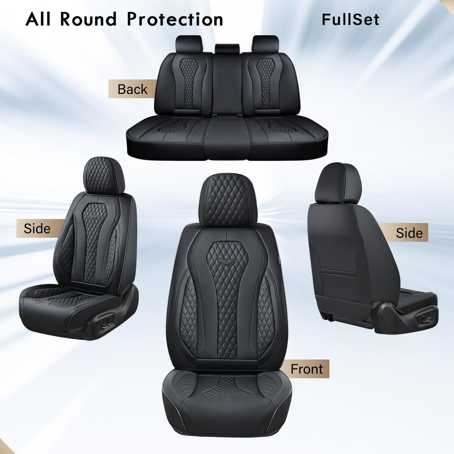 Coverado - Juego completo de fundas de asiento de piel universal de 5 asientos para automóviles, cojines de asiento impermeables de piel sintético, protectores de asiento delantero y trasero, fundas de asiento para automóviles para la mayoría de vehículos