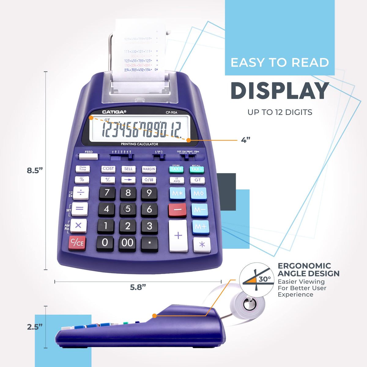 CATIGA - Calculadora de impresión 2025 Nueva y actualizada máquina de añadir 10 Llaves, calculadora de computadora para Oficina en casa con impresión en Rollo de Papel, Contabilidad, finanzas