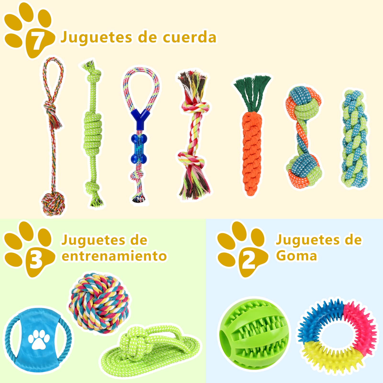 Jasonwell Juguetes para Perro 12 Piezas - Juguete Mordedera para Perro Masticar Cuerda Pelota para Cachorros Juego de Juguetes para Perros Ansiosos Juguete Interactivo para Perros Pequeños Grandes