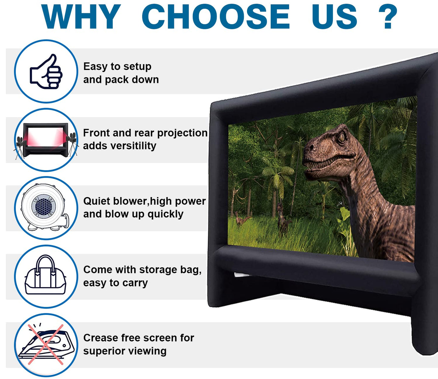 XHYCPY Pantalla de proyección inflable para exteriores de 21 pies, paquete con cuerda, soplador + estacas para tienda de campaña, ideal para diversión en el patio al aire libre en la piscina (21 pies)