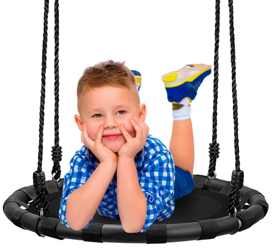Columpio Giratorio Sorbus Negro para Niños con Asiento Redondo y Accesorios Incluidos