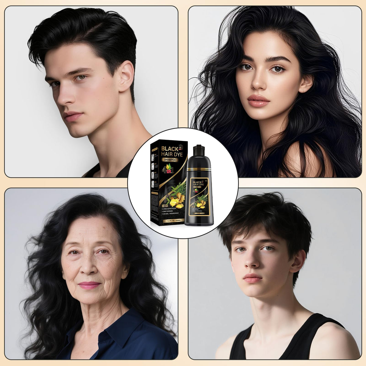 Blick Hair Dye Shampoo, Shampoo Hair Dye, Champú Tinte Instantáneo 4 En 1, Suave y delicado, Cobertura de Canas, larga duración, Adecuado Para HombresY mujeres(Negro)