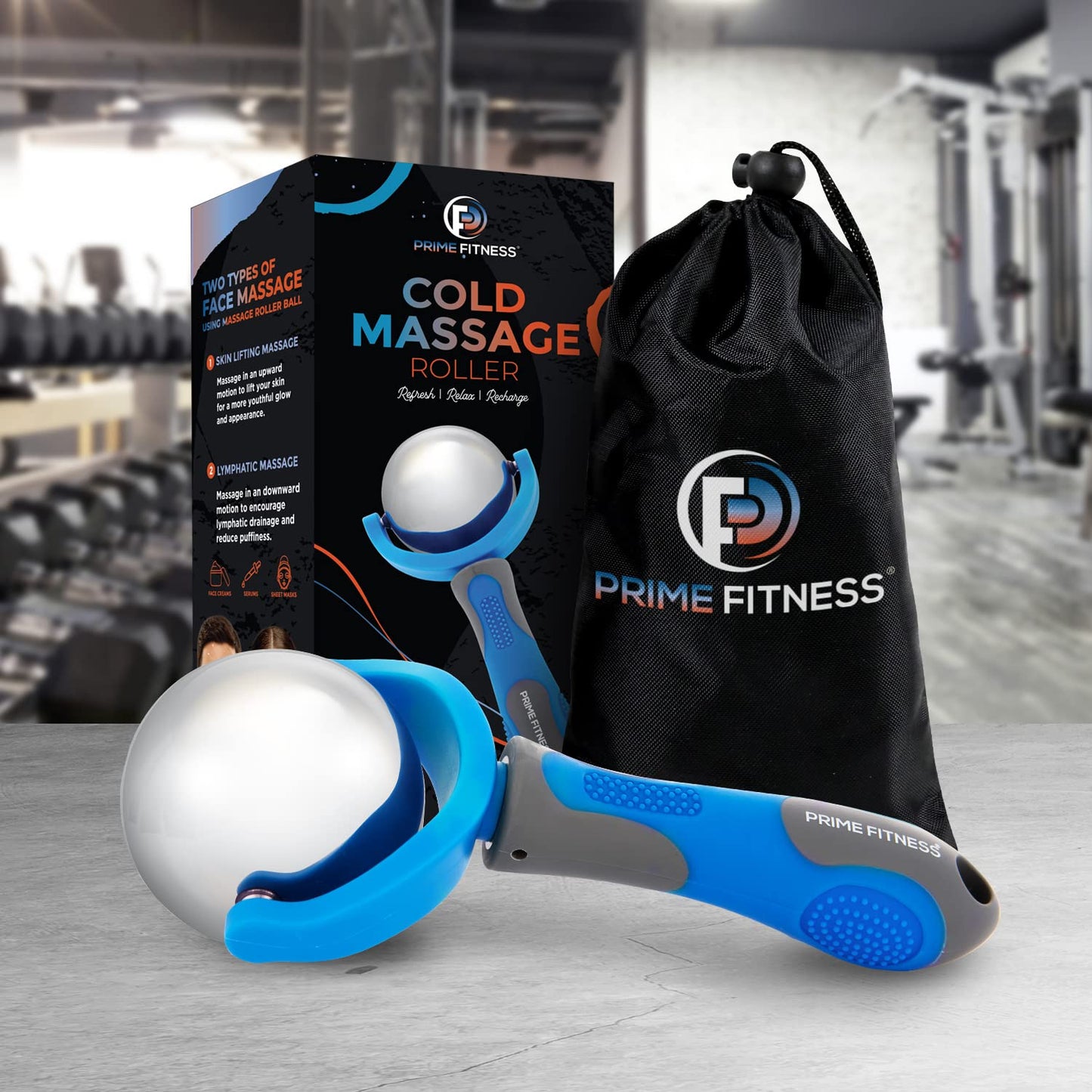 PRIME Fitness Bola de rodillo de masaje frío | Terapia fría | Barra criogénica | Alivia el dolor muscular (azul)