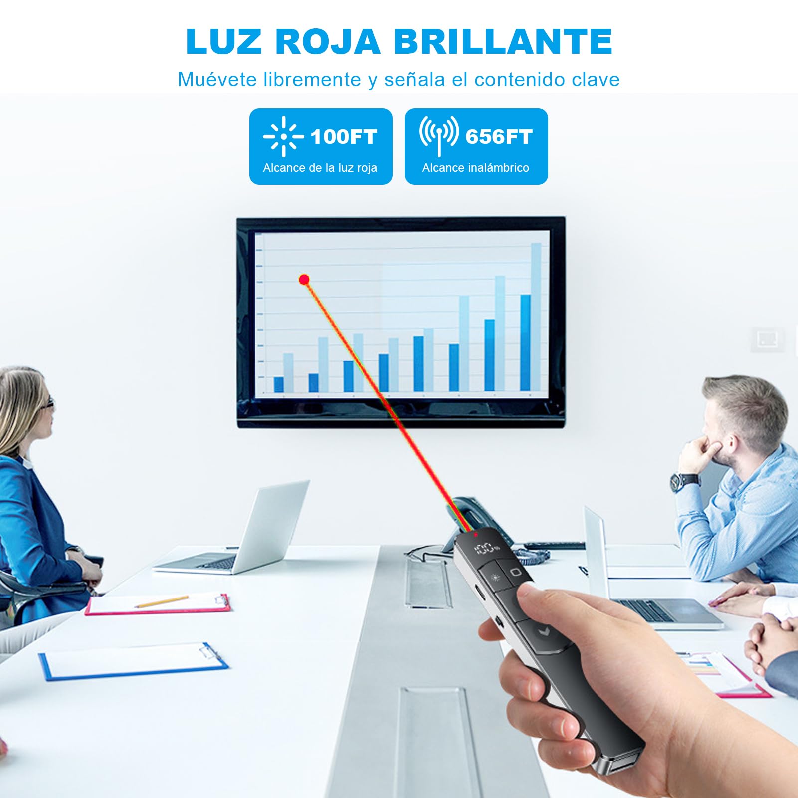Glowlin Presentador Nalámbrico de Presentaciones con Clics, Recargable, Hipervínculo, Cambio de Página, Compatible con Windows, Mac OS, Android