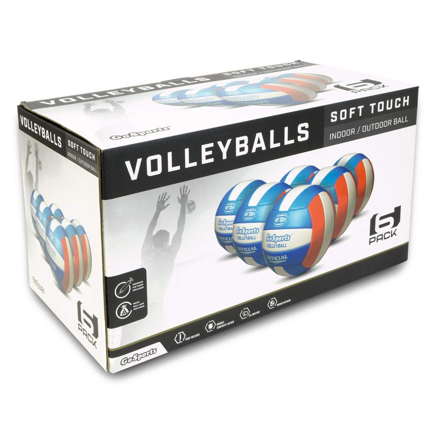 GoSports - Voleibol recreativo Suave al Tacto, tamaño regulatorio para Jugar en Interiores o Exteriores, Incluye Bomba de Bola (Paquete de 6)