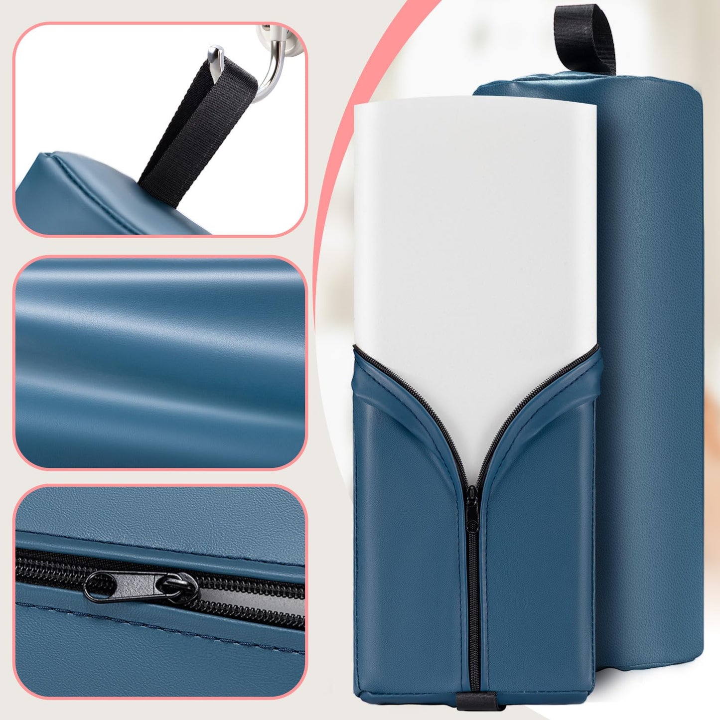 Almohada Noverlife Medio Redondo 14 x 6 x 3 Pulgadas con Asa de Correa de Cuero Sintético