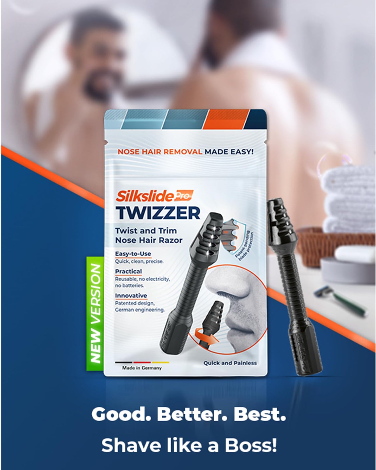Silkslide TWIZZER, recortadora de pelo de nariz y oído para hombres y mujeres, depilación nasal, cuchillas alemanas, diseño patentado, sin electricidad ni baterías