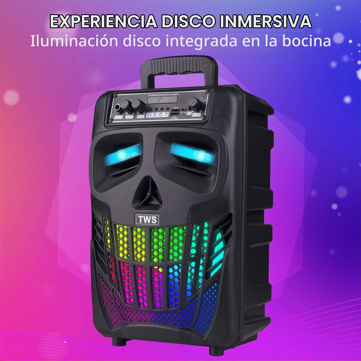 Altavoz Bluetooth E I F E R Negro 50W 8 Pulgadas Skull Portátil para Fiestas