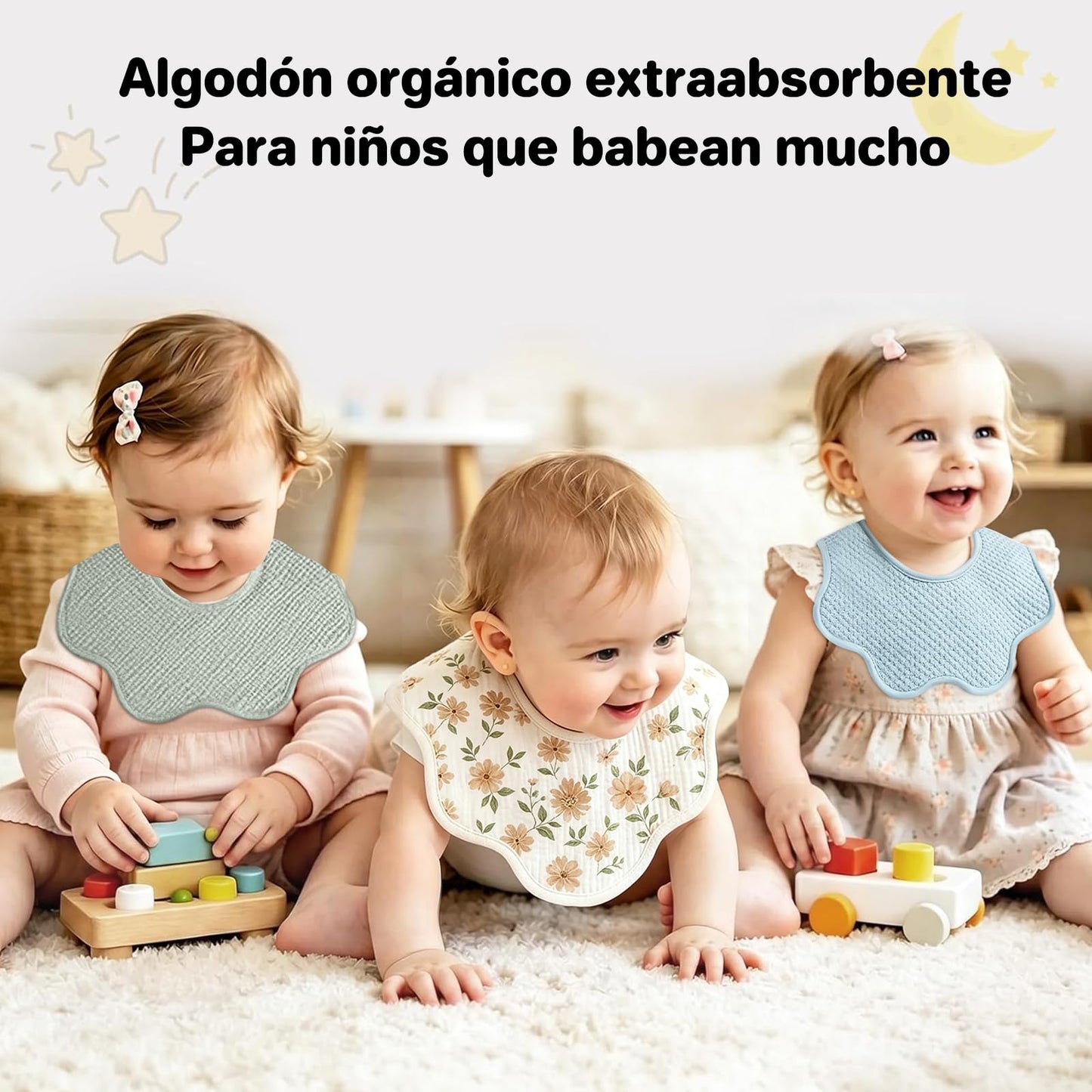 Baberos para Niño,Babero 100% Algodón,Muy Absorbente,Indicado para Niños en Fase de Dentición y con Niñas (A Liso)