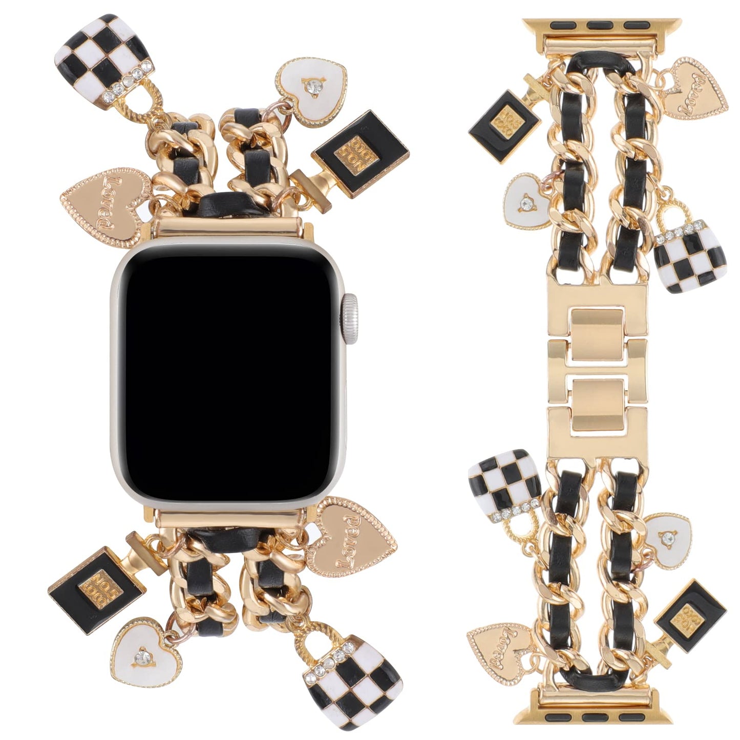 Pulsera REALSIGN dorada/negra con dijes de metal para iWatch Series 9-1 SE (42/44/45mm)