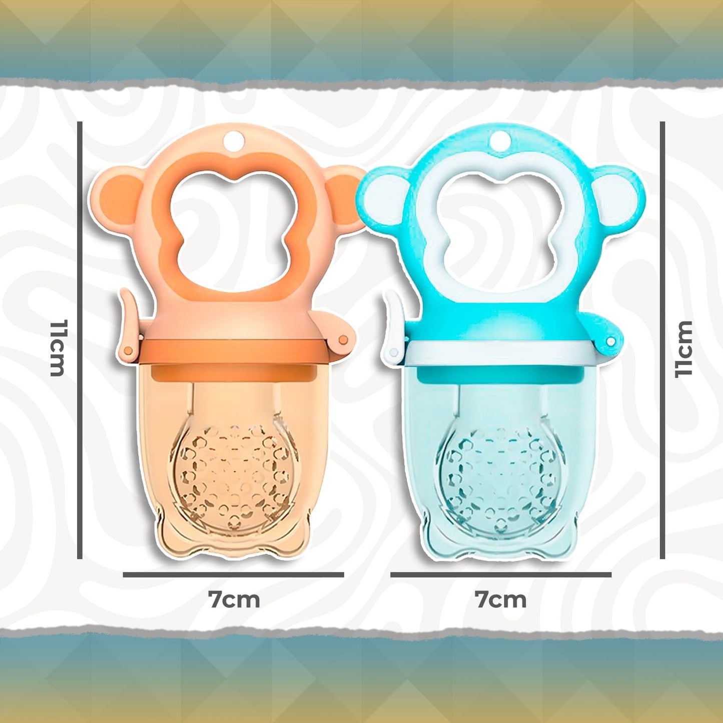 Chupones alimentadores para frutas y papillas con tapa libre de bpa, dibujos animados, 4m+ 2 piezas (monkey azul y monkey naranja)