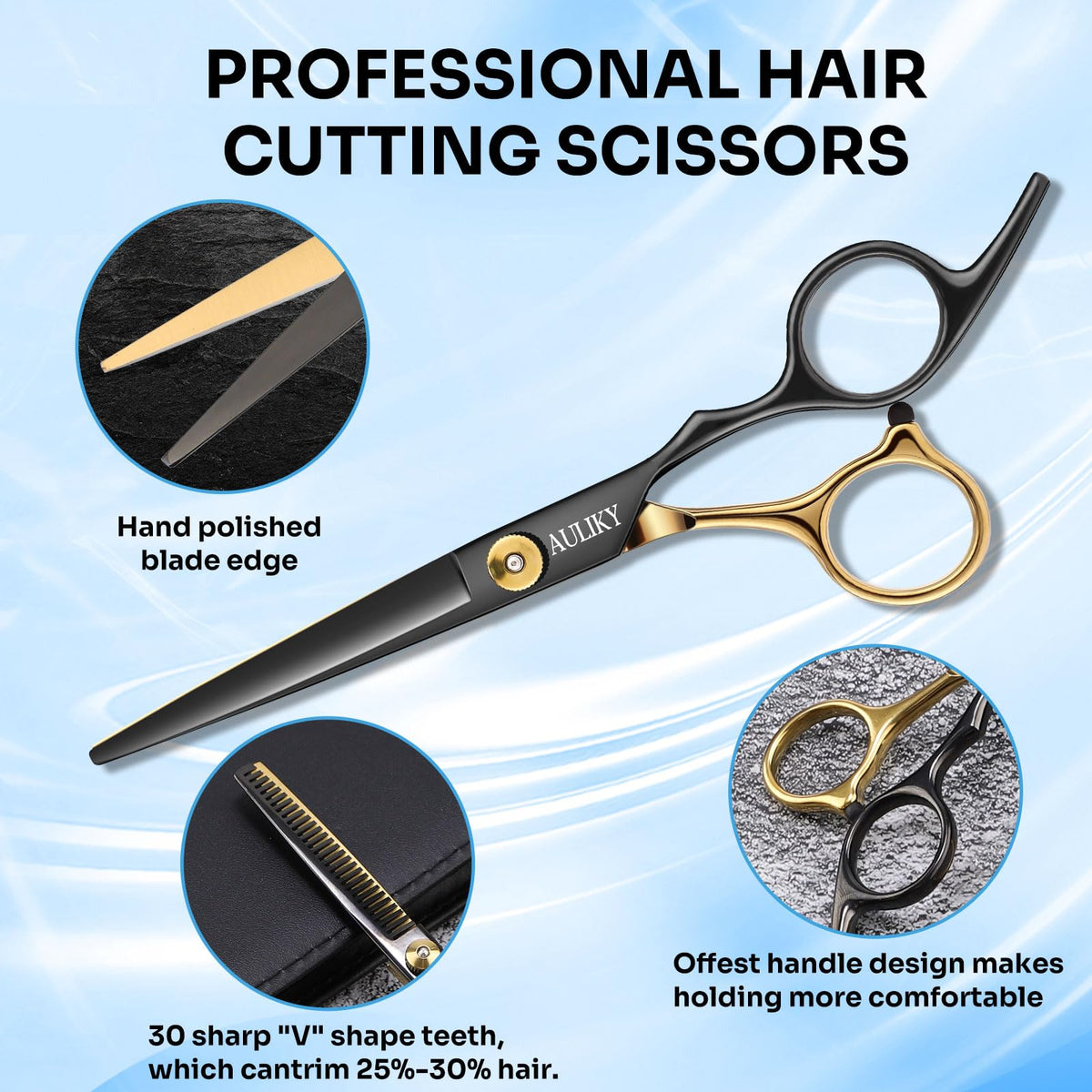 Tijeras de Peluquería Profesional,Juego de Tijeras de Pelo de Acero Inoxidable con Capa de Barbero y Peine, Tijeras para Cabello con Clip y Bolsa de Almacenamiento para Hogar, Eluquería, Set de Tijeras Cortar Pelo para Hombres y Mujeres