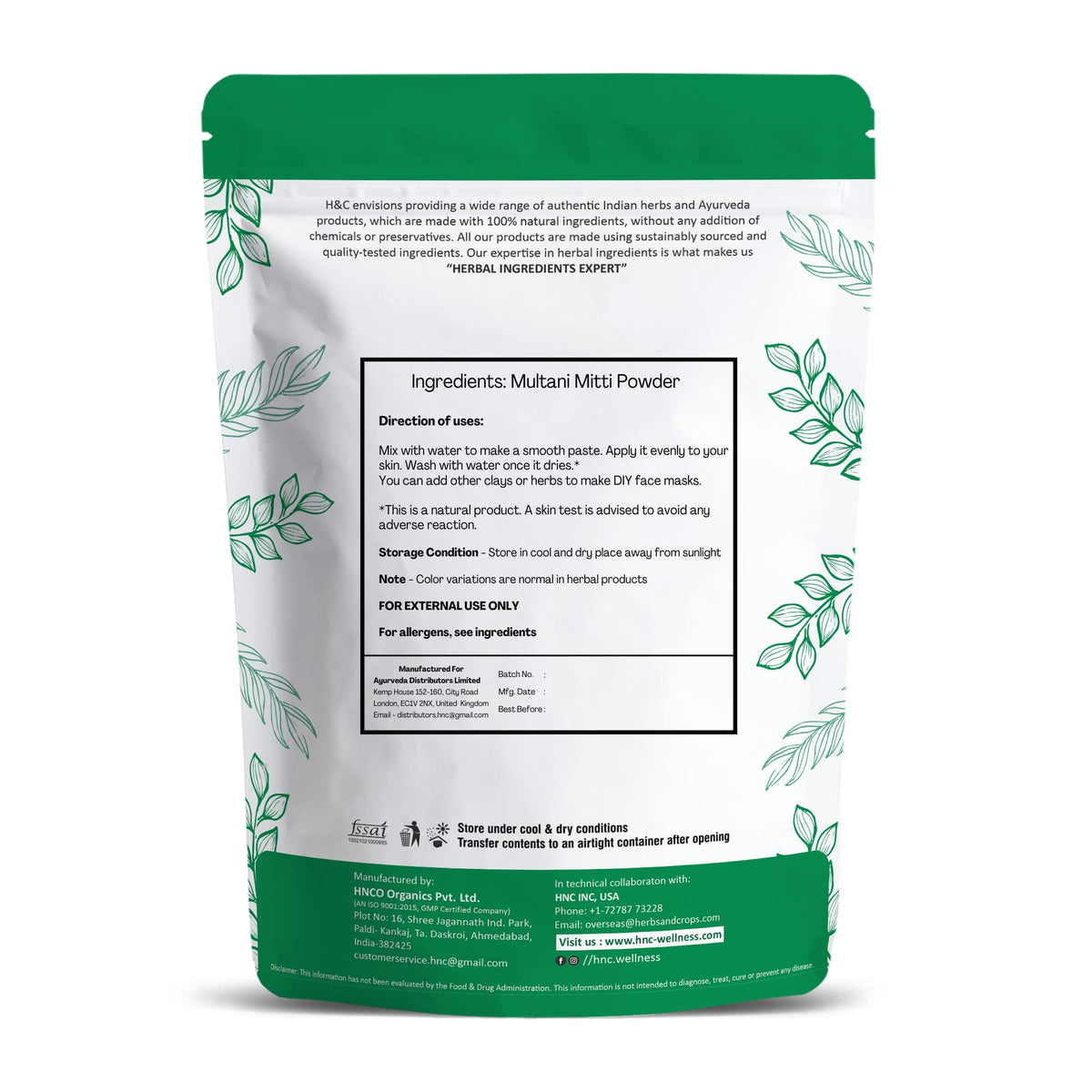 100% Pure Organically Processed Fuller's Earth Clay (Multani Mitti) Bentonite Clay- 1/2 LB - 227 gms - 8 oz
