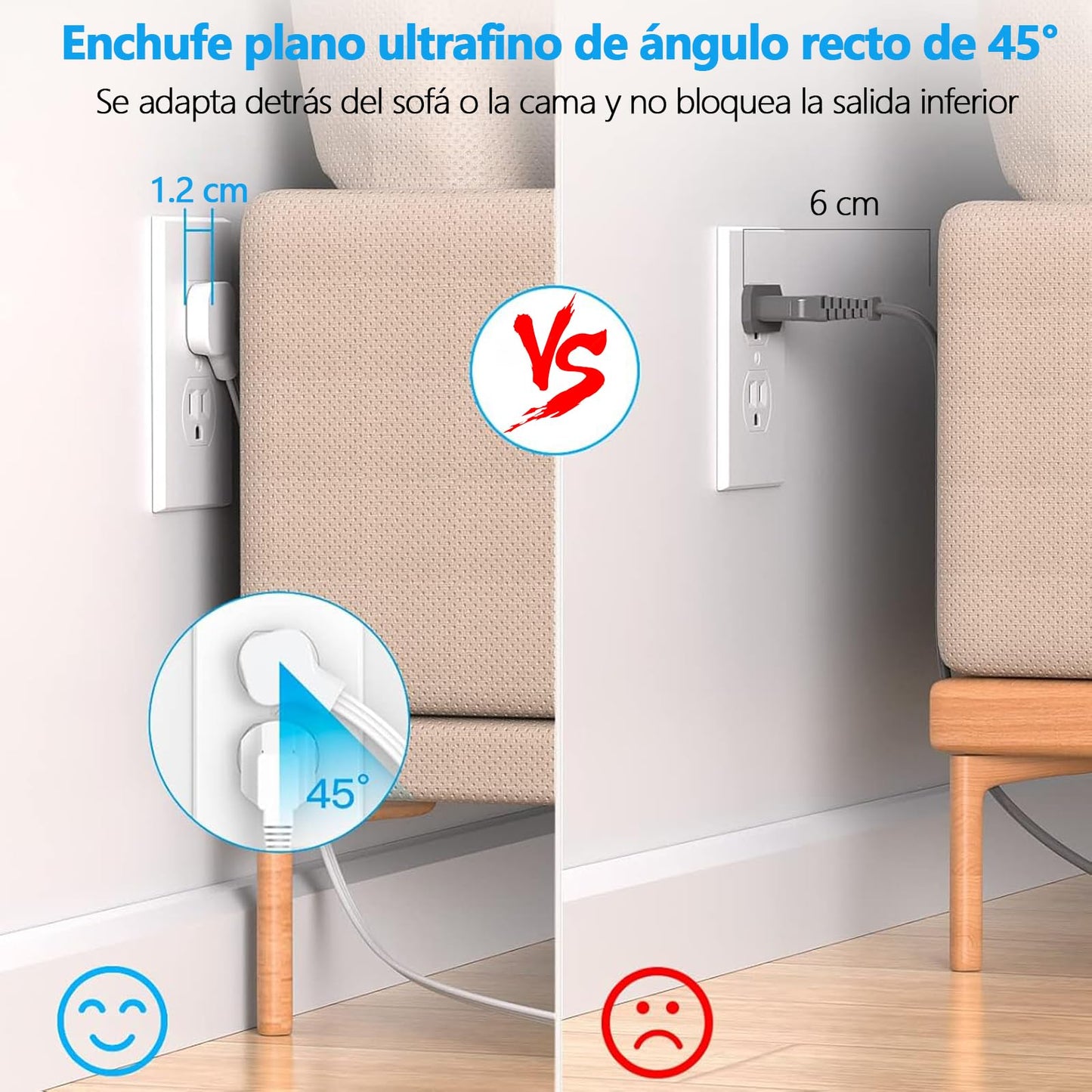 Multicontacto SSOUILI Multifunional Blanco con Protector de Sobretensión para Oficina en Casa