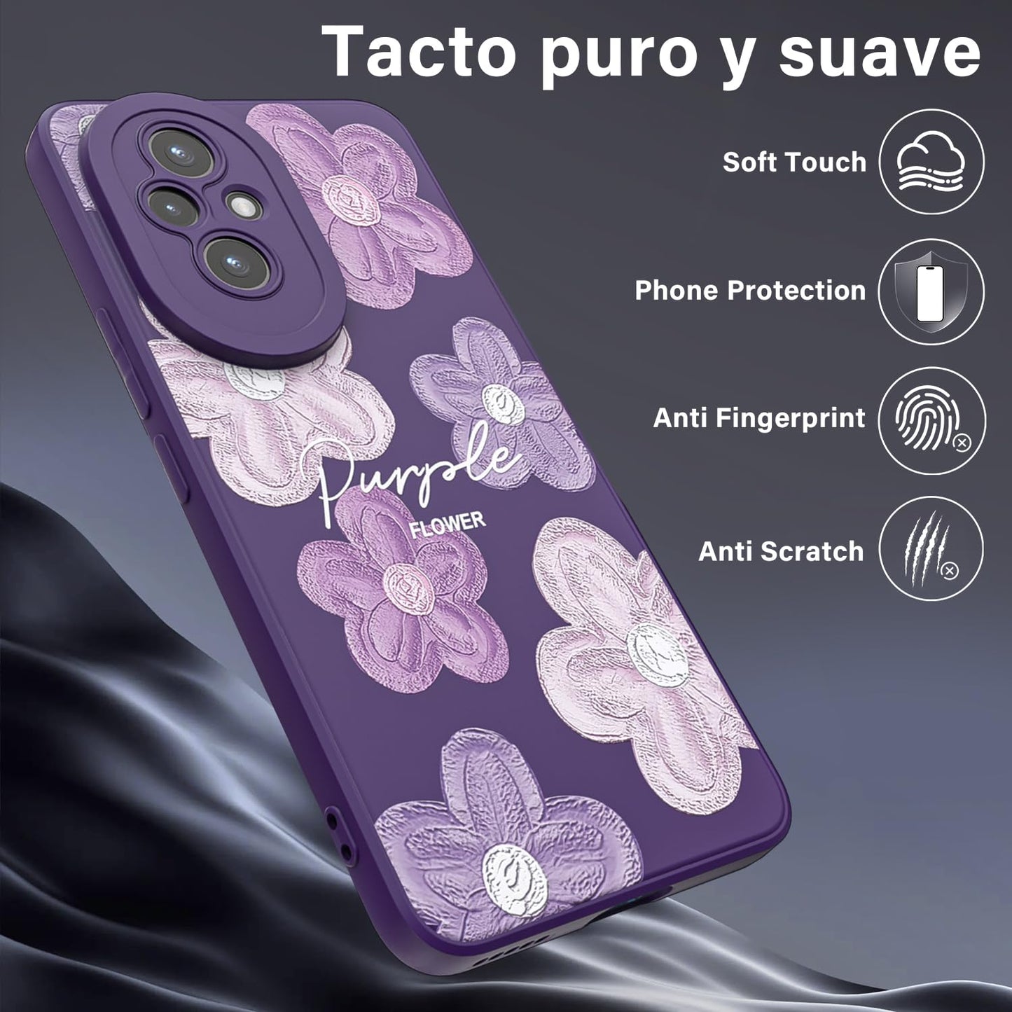 Threehao Funda para Honor 200 Case Uso Rudo, Ultra Delgado Flexible Púrpura Suave TPU Silicona Carcasa con Moda Aesthetic Dibujos Flores, Antigolpes Anti-arañazos Protectora