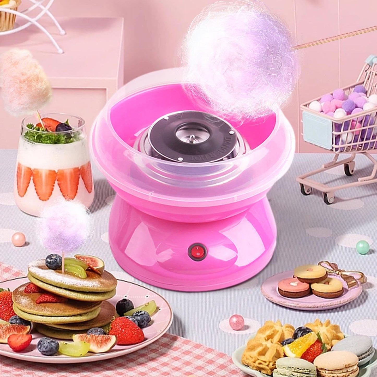 Máquina de Algodón de Azúcar UTOYA Retro Blanco con Placa Antisalpicaduras de Calidad Alimentaria