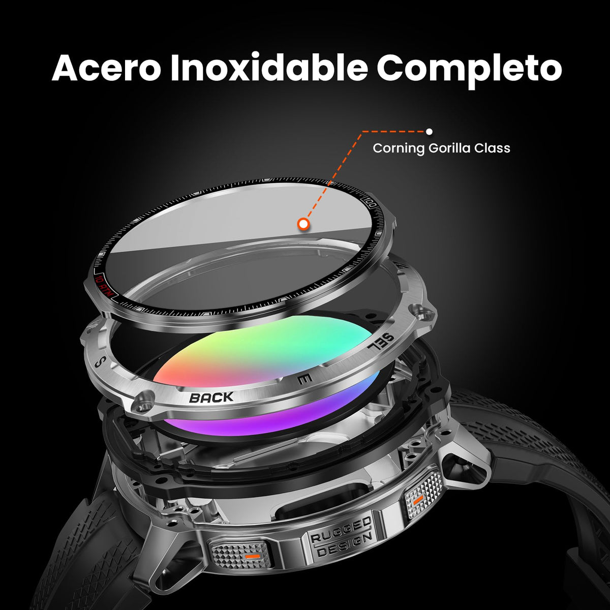 Smartwatch KOSPET Tank T4 Acero GPS Mapa Offline 10 ATM 15 Días Batería