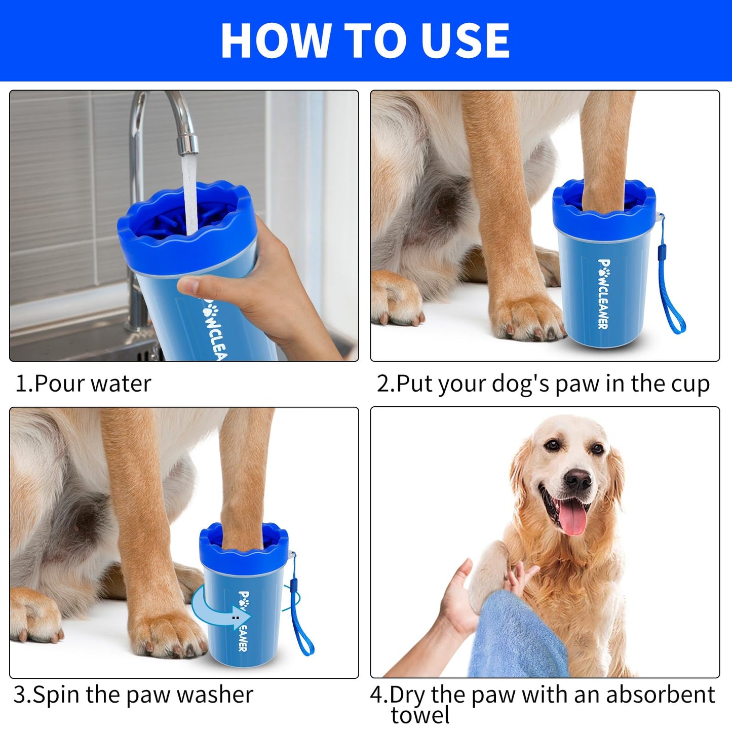 Limpiador de patas de perro para perros, con 3 toallas absorbentes y cepillo para polvo de baño ajustable para perros), limpiador de patas de perro Buddy Muddy Pet (azul profundo, mediano)