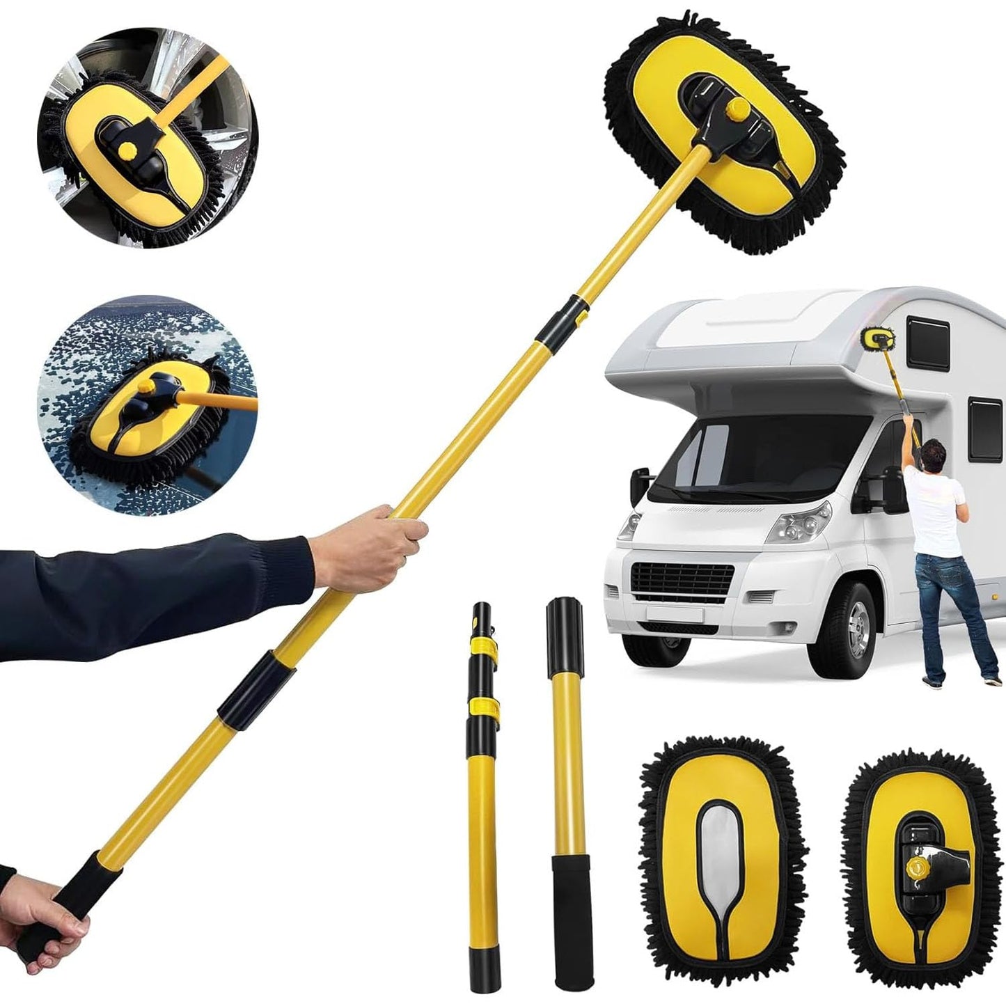 Cepillo Chenilla TOCOZOC Negro con Mango Largo y Poste Extensible 50-102cm para Lavado de Carros