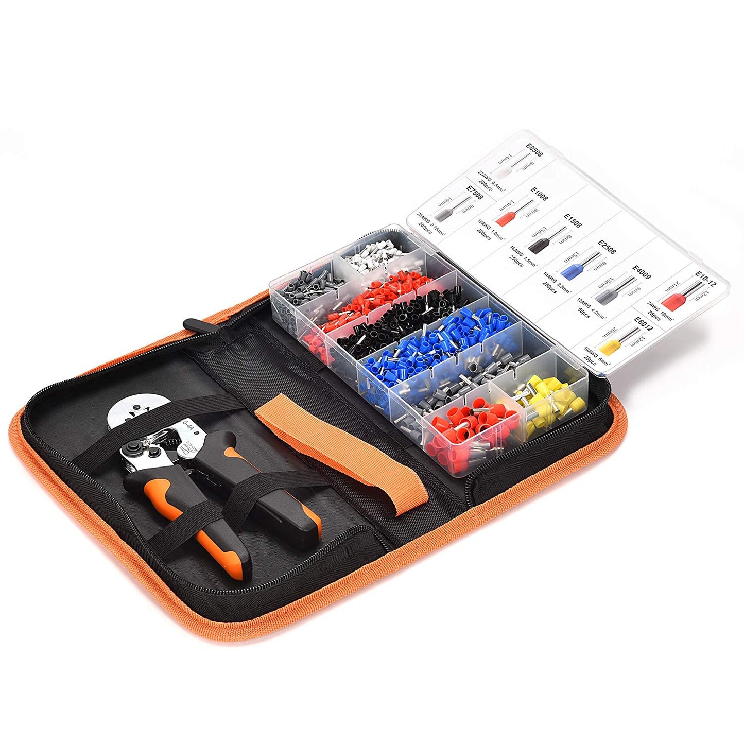Kit de herramientas de prensado de virola con bolsa Oxford, 1200 terminales de cobre y herramienta de carraca autoajustable – Juego de alicates de crimpado de alambre para virolas de extremo de