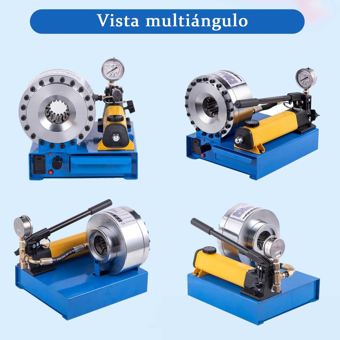 Crimpadora de manguera con 8 juegos de taladro, máquina prensadora manual hidráulica, prensadora de mangueras trenzadas individuales y dobles con diámetros de 0.25 a 1 pulgada (1000 toneladas)
