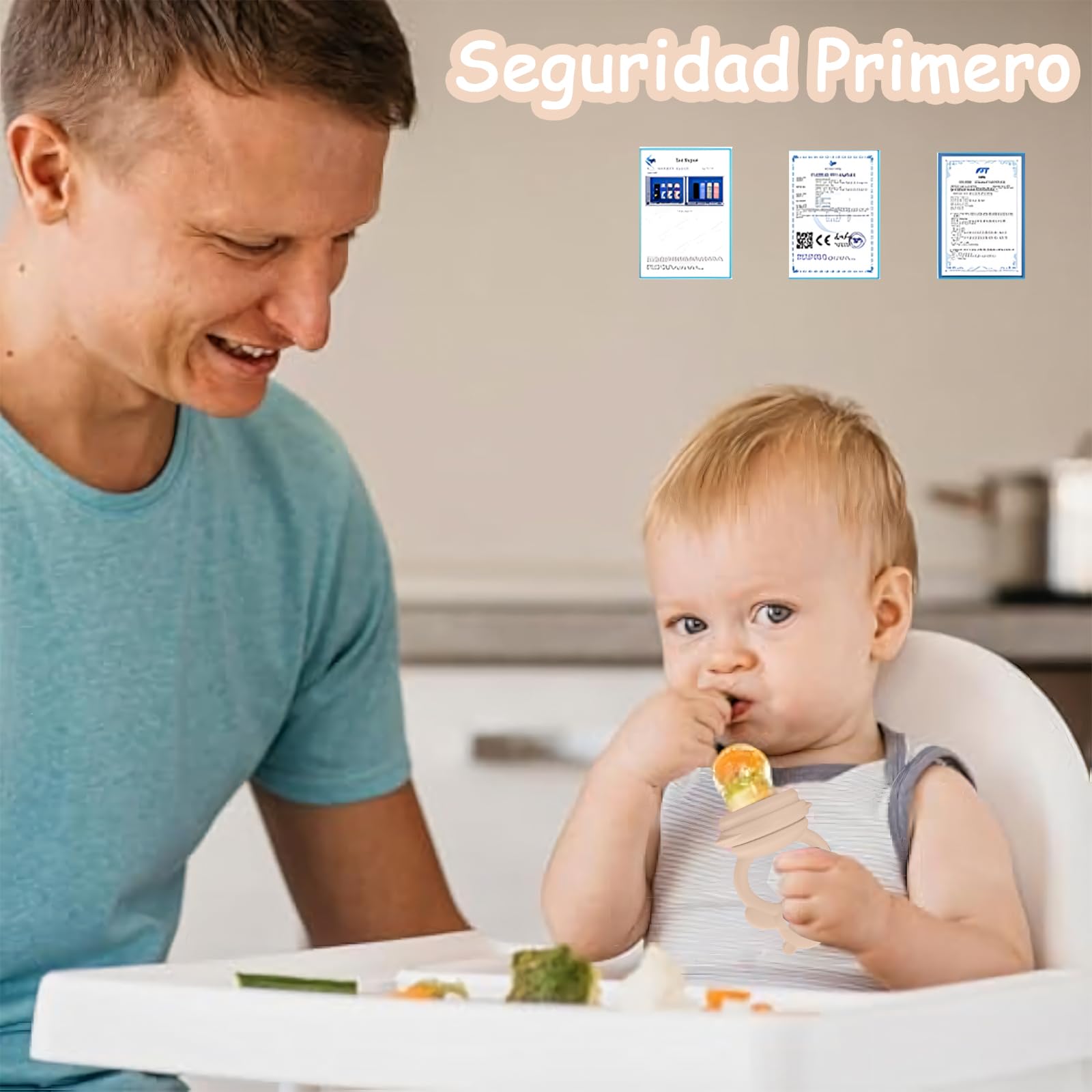 EHRHDKNS Bandeja Congeladora de Alimentos para Bebés Sin BPA, Adecuado para la Introducción Segura de Alimentos, Fruta y Papillas a Partir de los 4 Meses, Fortalece los Dientes del Bebé y le Ayuda a Comer Sano (Beige, Oso)